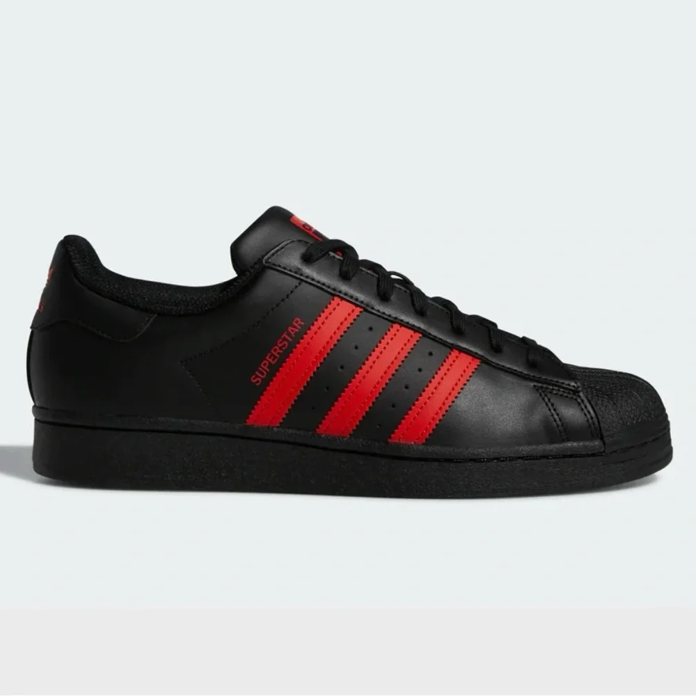Adidas Superstar Black with Red Stripes 9 - Picture 2 of 6
